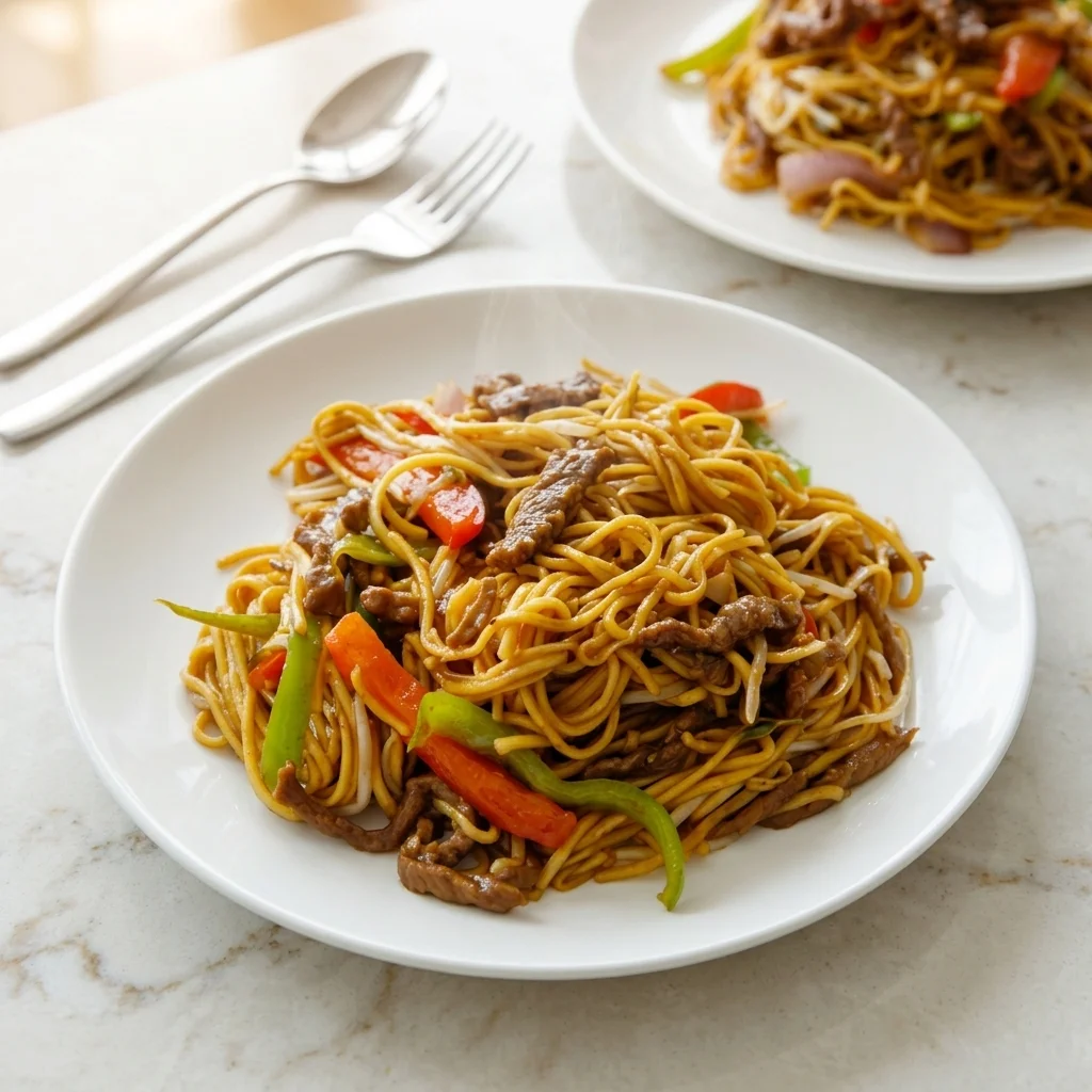 Beef chow mein at New Lucky Kitchen in St. Thomas, ON